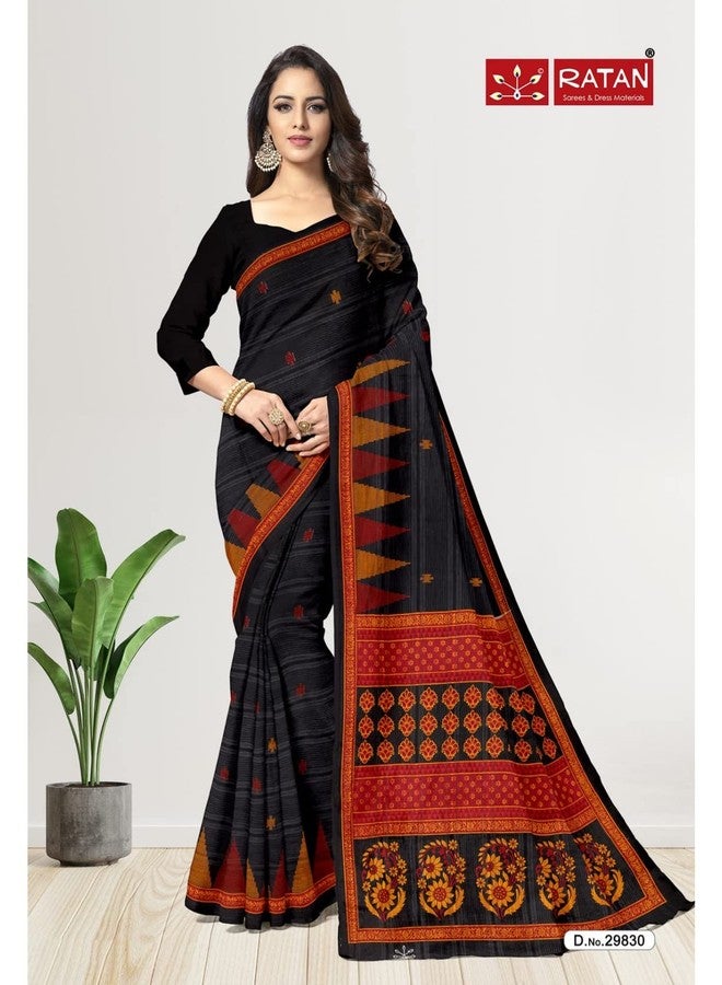Ratan Women's Plain Cotton Saree Without Blouse Piece (Bhp-28759_Black) - Image 5